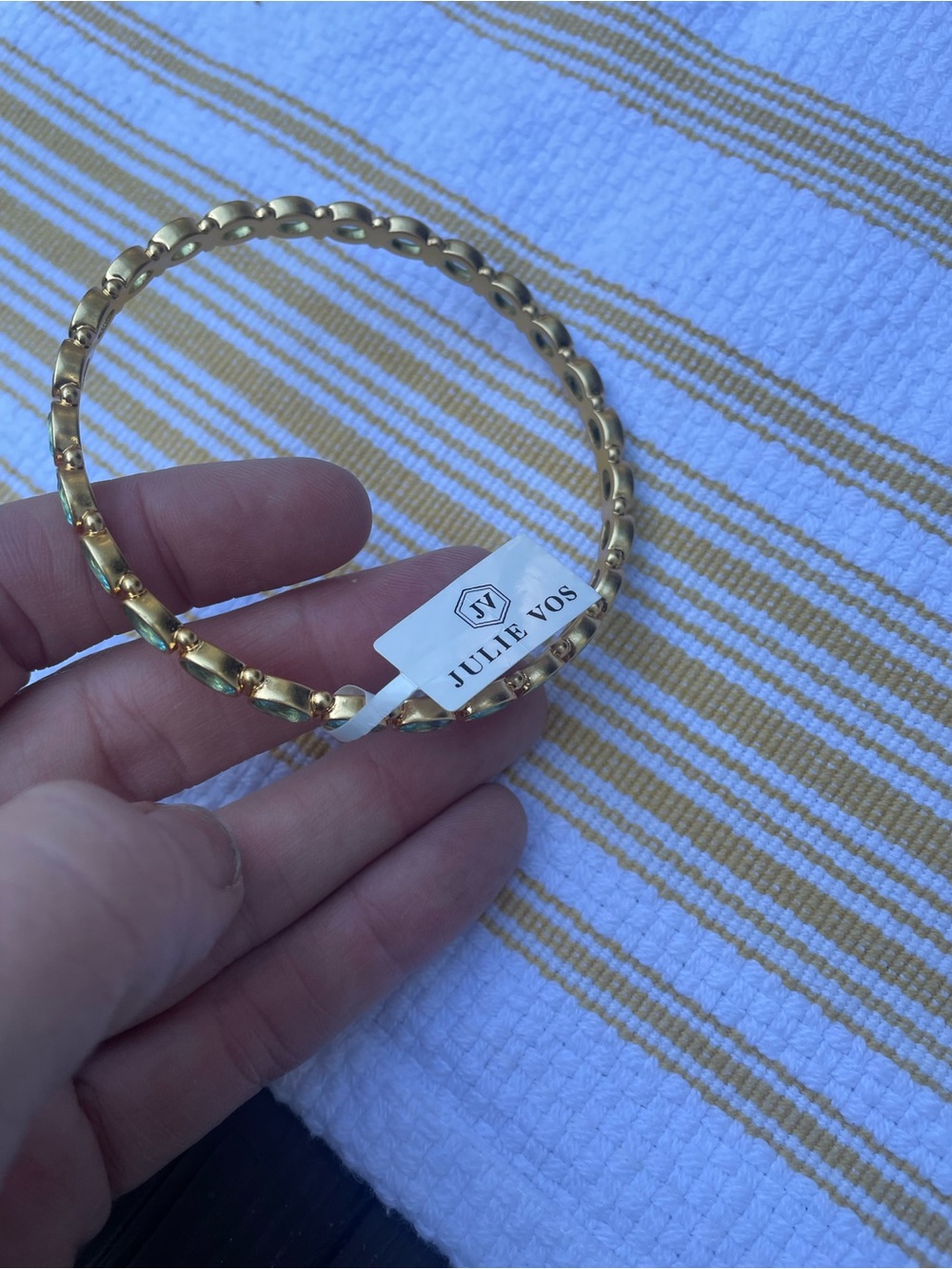 NWT Julie Vos Gold Blue Crystal Accented Gold Mykonos Bangle - Picture 2 of 8
